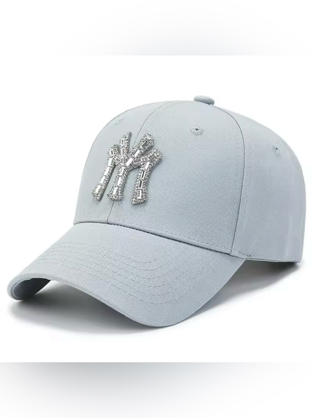 Embellished Grey Baseball Cap with Rhinestone Accent